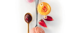 Sorbet figue violette bio, tartelette aux pommes, figues, ganache au chocolat et guimauves