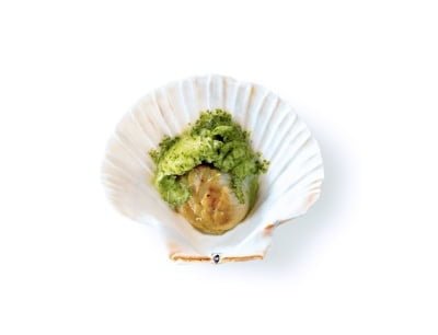 Coquille Saint-Jacques et le sorbet « roquette à la fleur de sel»
