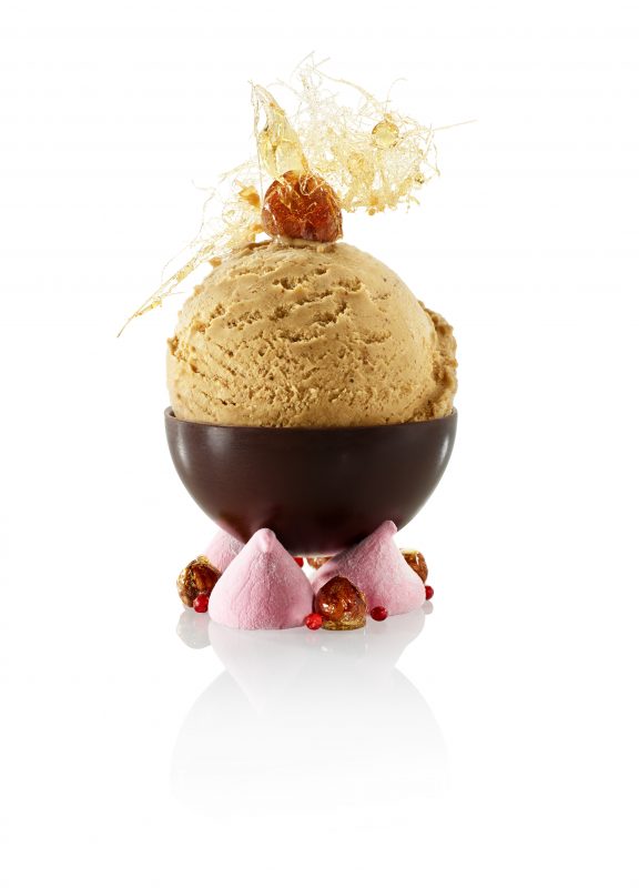 GUIMAUVES, NOISETTES CARAMÉLISÉES, BAIES ROUGES ET BOL DE GLACE PRALINÉ NOISETTE BIO