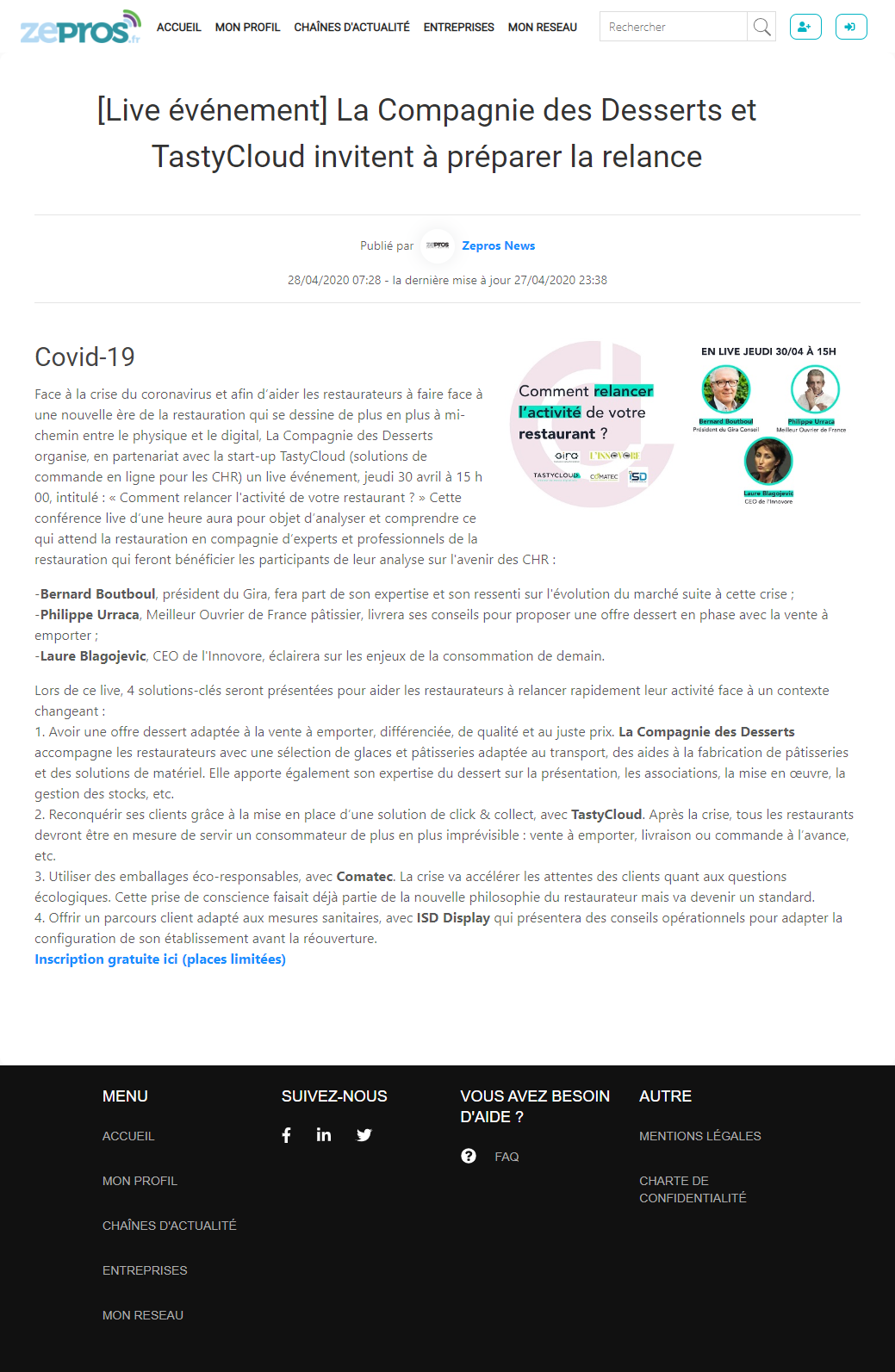 La Compagnie des Desserts et TastyCloud invitent à préparer la relance