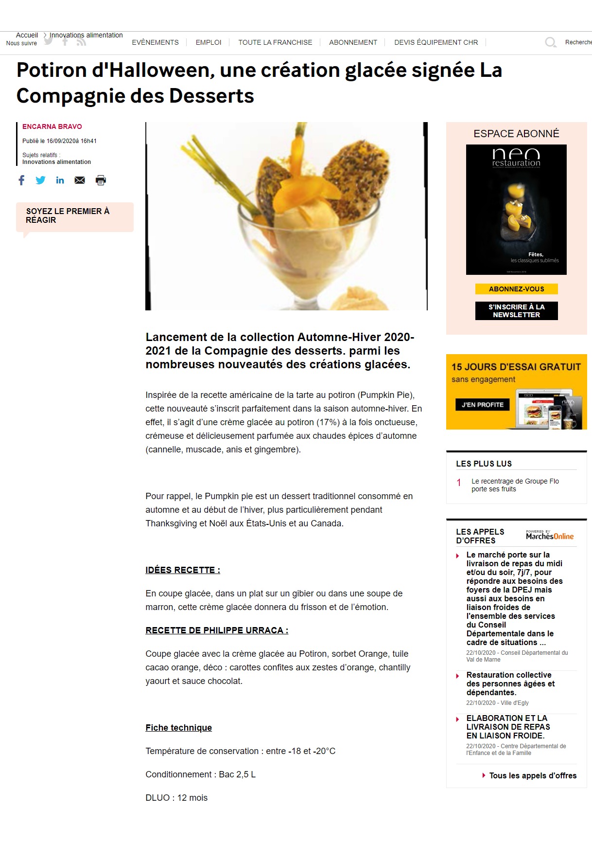 Potiron d'Halloween - Innovation alimentaire