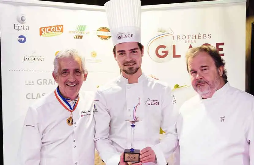 Philippe Urraca, Thibaut Honajzer ( vainqueur du Trophée des Glaces 2023) et Pierre Hermé