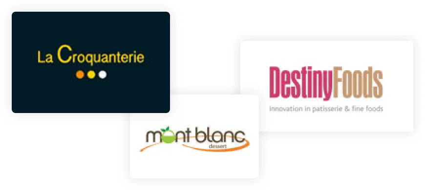 Logos La Croquanterie, Destiny Foods et Mont Blanc desserts